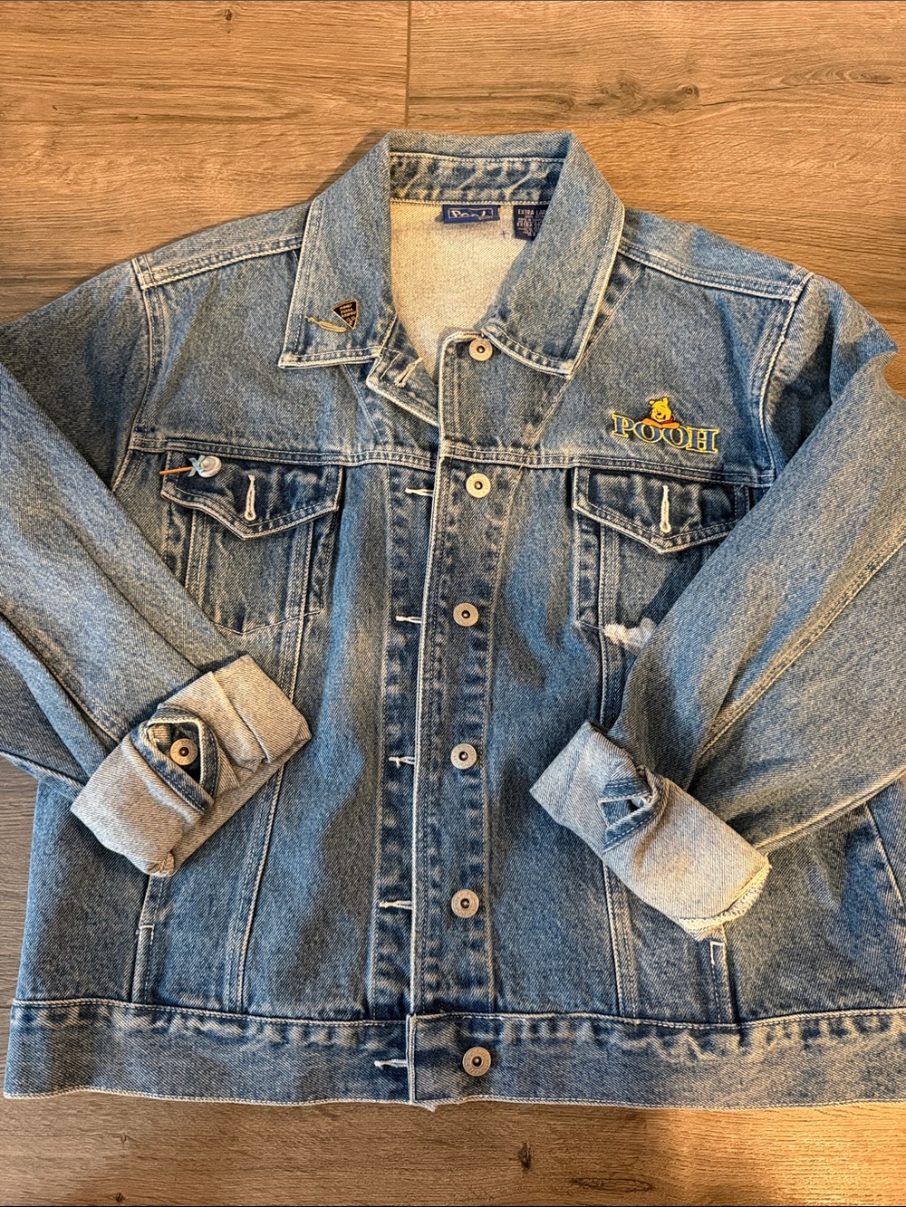 Disney Vintage Pooh Embroidered Light Wash Denim Jacket